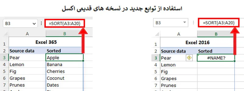 خطای name به دلیل استفاده از توابع جدید در نسخه های قدیمی اکسل