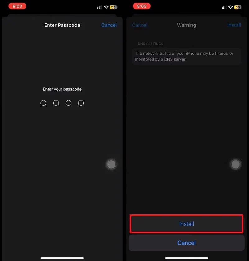 ایجاد پروفایل AdGuard DNS در آیفون