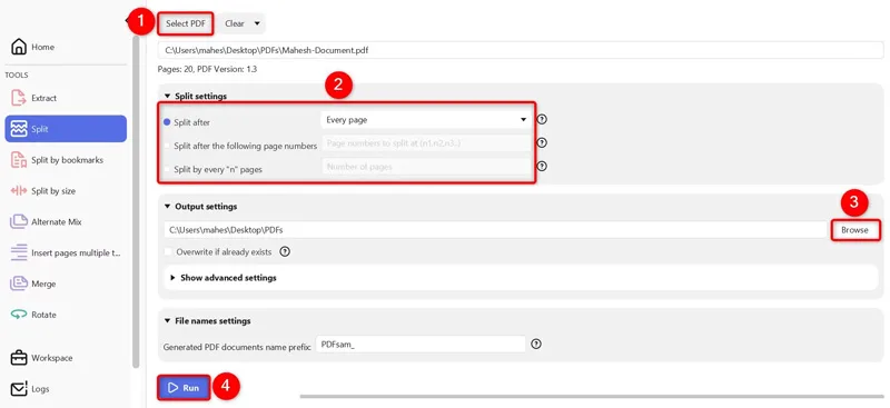 استفاده از PDFsam Basic برای تقسیم کردن فایل پی دی اف