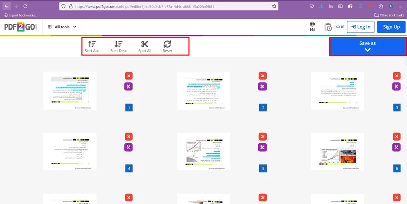 PDF2GO تقسیم کننده پی دی اف