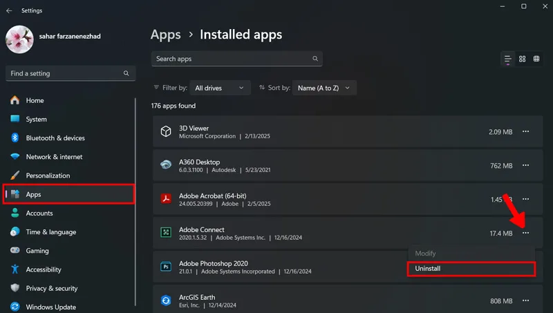 حذف برنامههای غیر ضروری برای رفع ارور scratch disk are full فتوشاپ