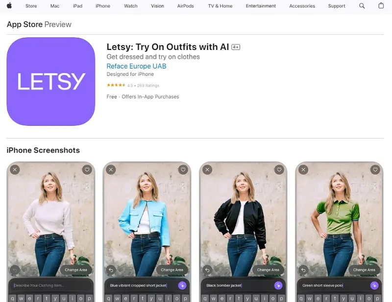 تغییر لباس با هوش مصنوعی Letsy