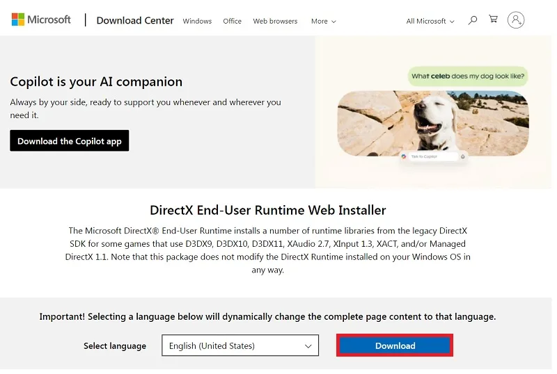 نصب مجدد DirectX برای رفع ارور DirectX Runtime