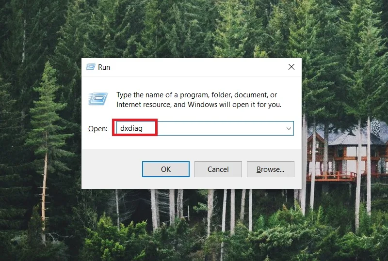 ورود به بخش DirectX Diagnostic Tool از طریق پنجره Run