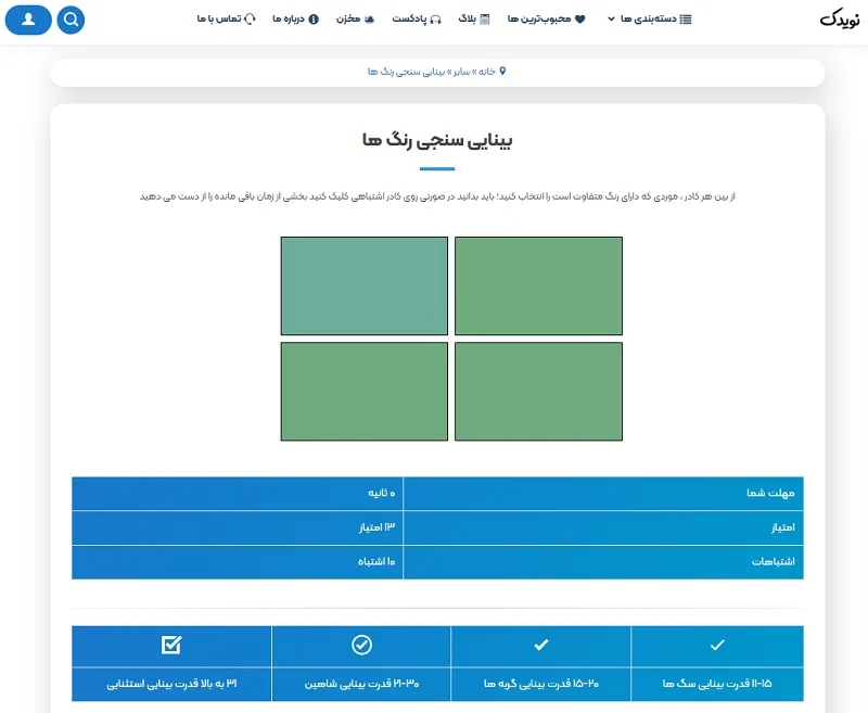 تست بینایی آنلاین رنگ در سایت نویدک