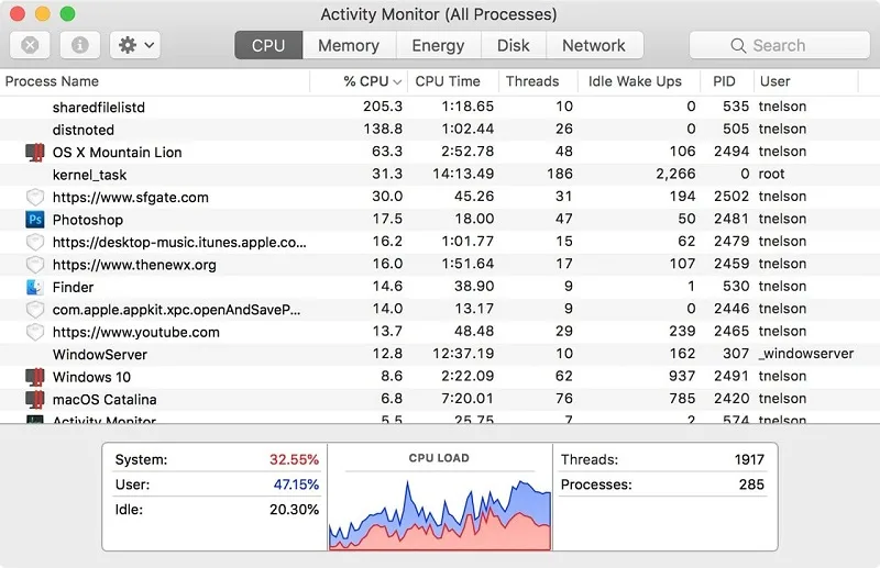 بررسی میزان استفاده از CPU در لپ تاپ مک
