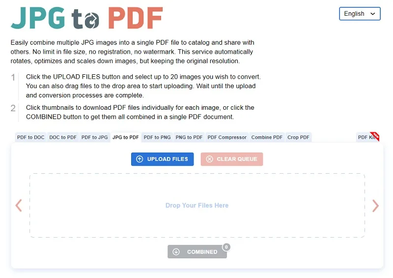 سایت JPG2PDF برای تبدیل عکس به پی دی اف آنلاین