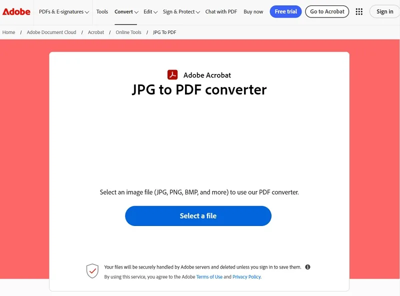 تبدیل عکس ها به پی دی اف آنلاین در سایت Adobe Acrobat