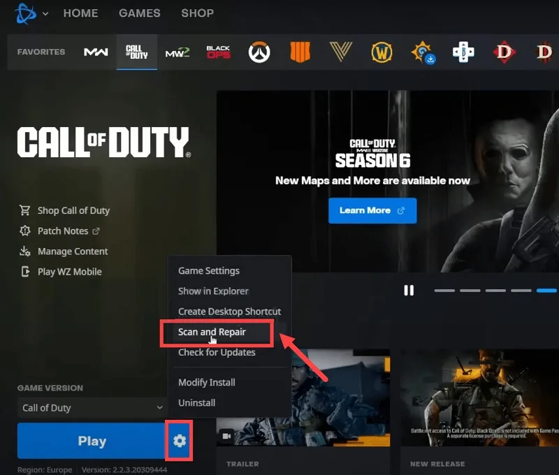 اسکن فایل های بازی cod با battle.net