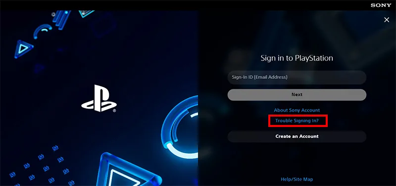 گزینه Trouble signing in برای ریکاوری اکانت PSN