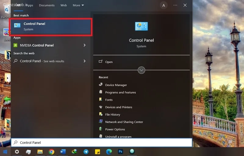 پنجره Control Panel در ویندوز