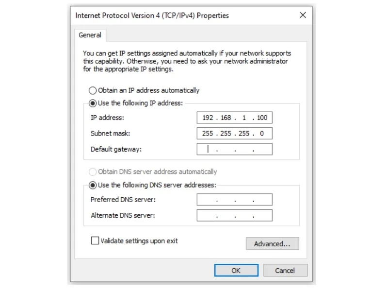 تنظیم آدرس IP از طریق Control Panel