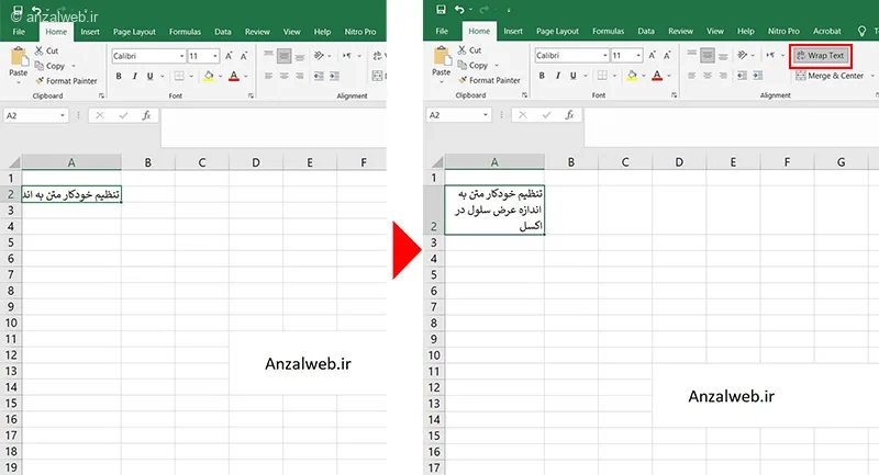 تنظیم خودکار متن به اندازه عرض سلول در اکسل
