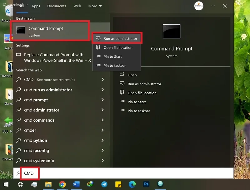 باز کردن پنجره Command Prompt در ویندوز