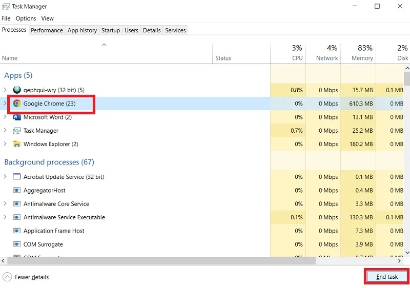 رفع علت دیر باز شدن گوگل کروم در ویندوز 11 با بستن فعالیت های پس زمینه در Task Manager