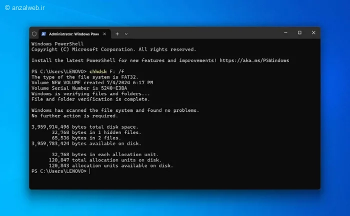 استفاده از دستور CHKDSK برای تعمیر فلش خراب
