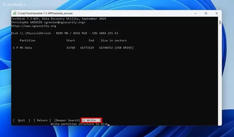 پارتیشن نویسی فلش با برنامه TestDisk