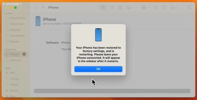 اتمام دانگرید iOS 18 به 17 آیفون با Finder