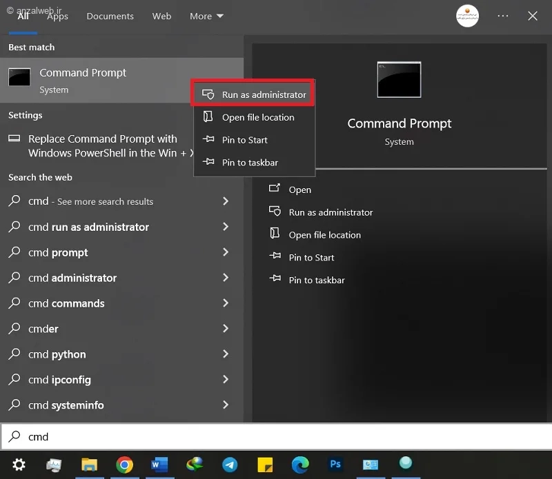 باز کردن Command Prompt در ویندوز