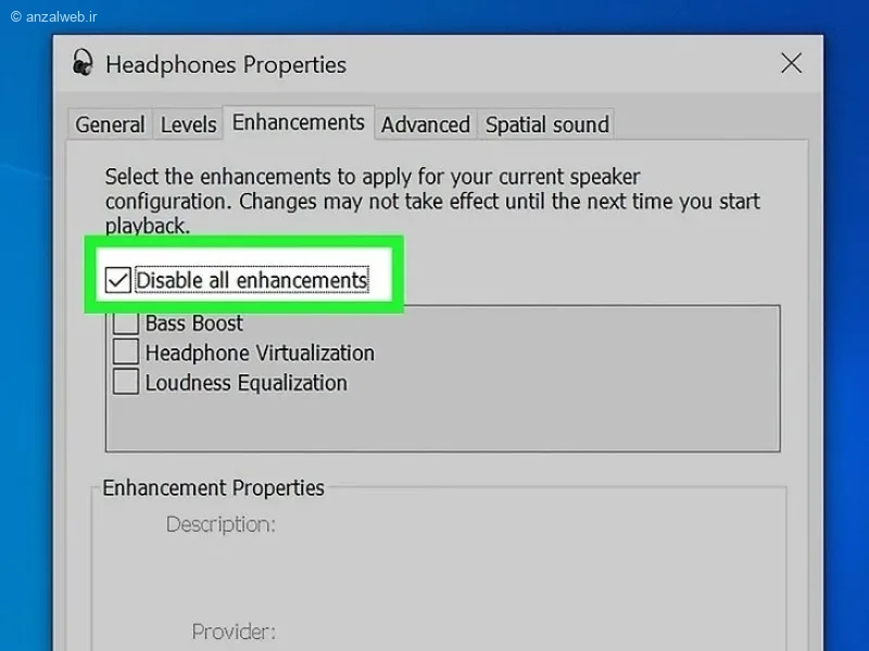 غیرفعال کردن بهبودهای صوتی یا Enhancements در ویندوز