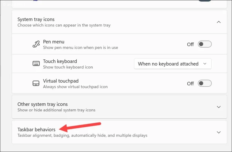بخش Taskbar behaviors