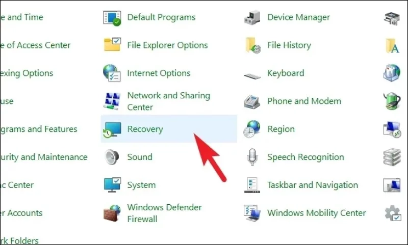 بخش Recovery در کنترل پنل