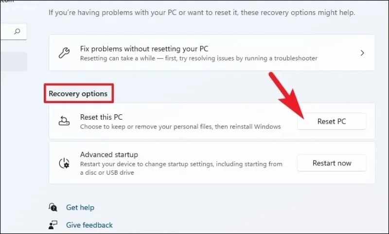 گزینه Reset this PC ویندوز 11