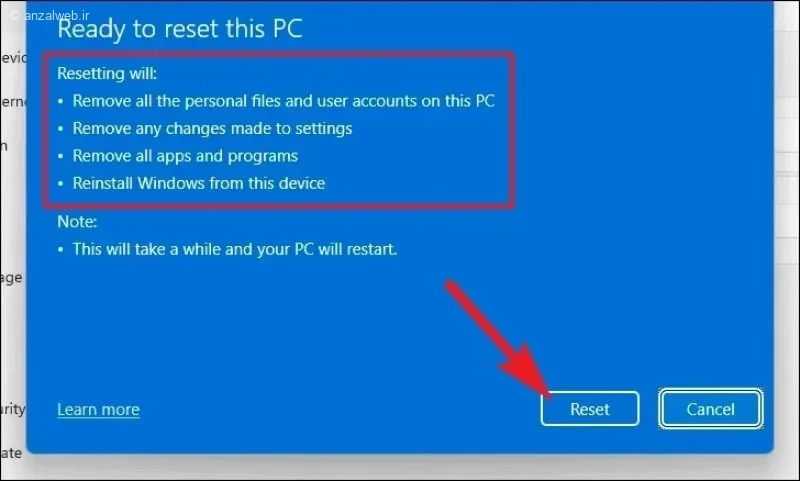 رفع مشکل ناپدید شدن تسکبار ویندوز با ریست (Reset) ویندوز