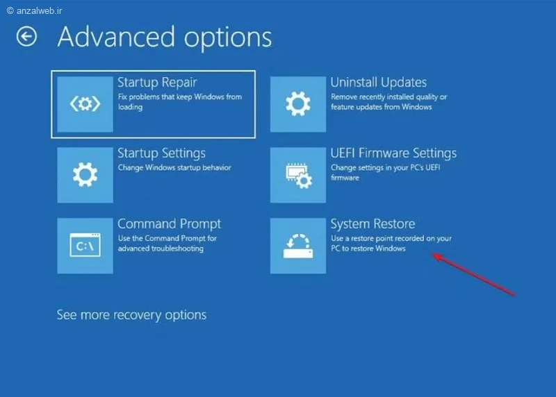انتخاب گزینه System Restore در ریکاوری ویندوز 11