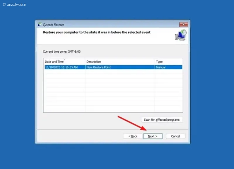 بازیابی سیستم (System Restore) برای رفع دلیل صفحه سیاه هنگام بالا آمدن ویندوز 11