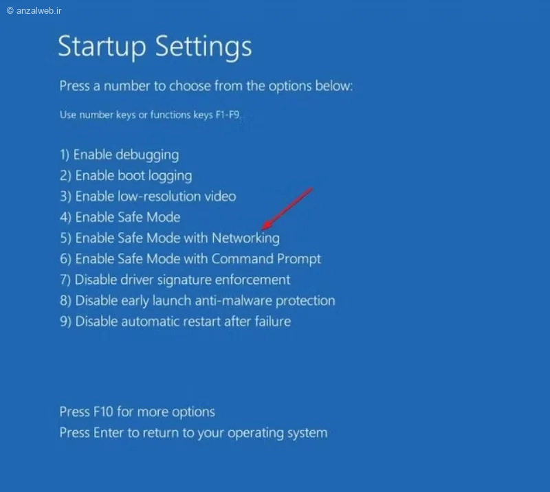 فعالسازی گزینه Enable Safe Mode with Networking