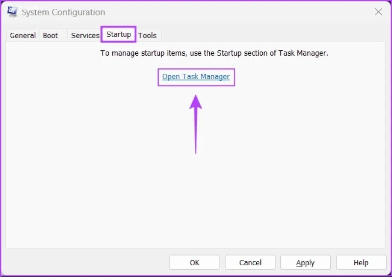 تب Startup در بخش System Configuration ویندوز