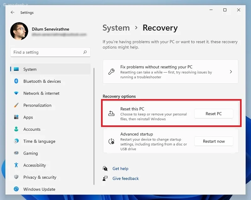حل مشکل صفحه سیاه هنگام بالا آمدن ویندوز 11 با ریست (Reset) یا نصب مجدد (Reinstall)