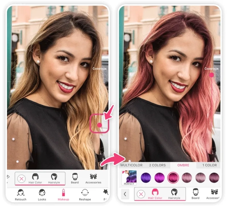 انتخاب رنگ مو با هوش مصنوعی YouCam Makeup (اندروید، iOS)