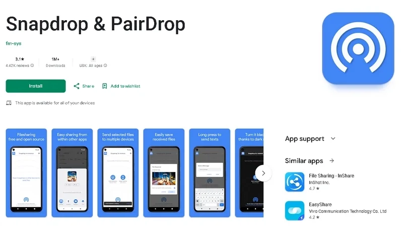 انتقال فایل بدون شریت برنامه Snapdrop