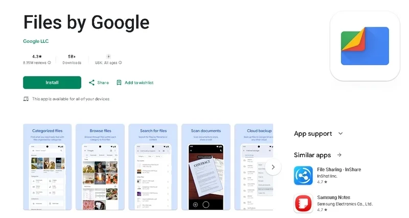 برنامه Files by Google در برنامه سریعتر از شریت