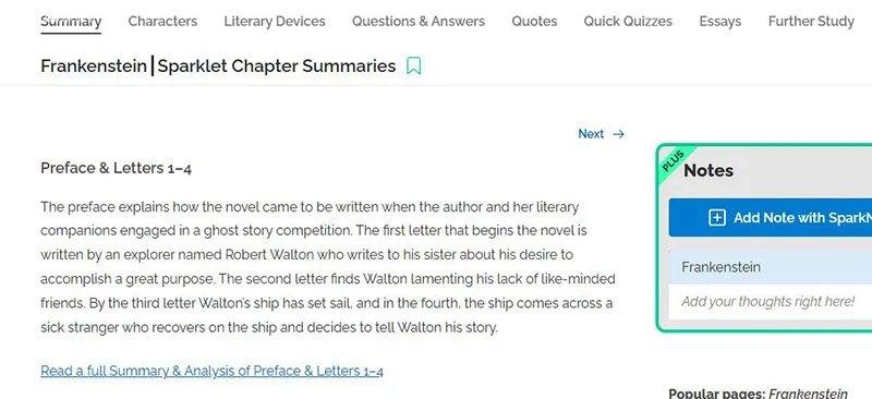 صفحه Study Guide در سایت Sparknote