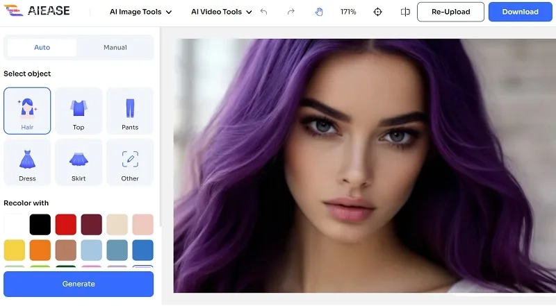برنامه AIEASE برای انتخاب رنگ مو با هوش مصنوعی (اندروید، iOS، تحت وب)