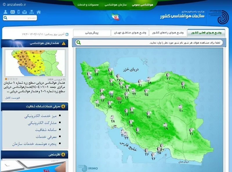 بهترین سایت هواشناسی ملی، سایت رسمی سازمان هواشناسی ایران