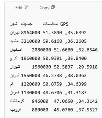 افزودن ستون مختصات GPS طراحی اکسل با هوش مصنوعی