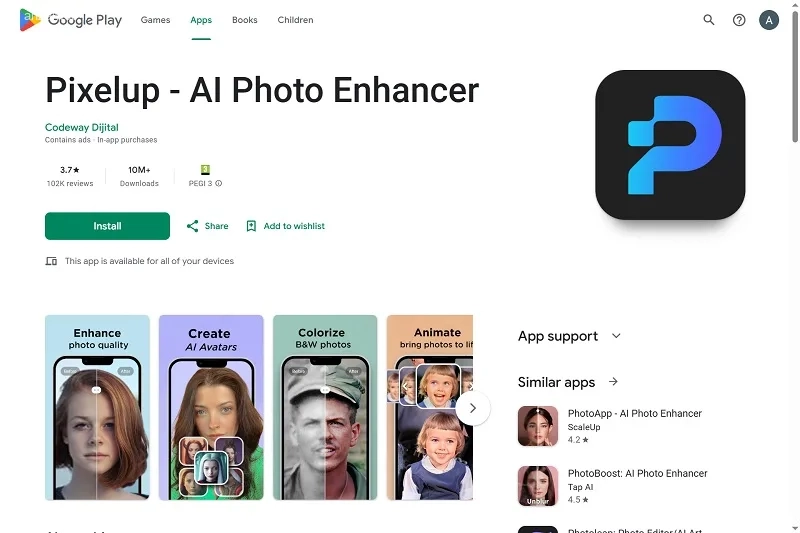 pixelup یکی از بهترین برنامه های مشابه رمینی 