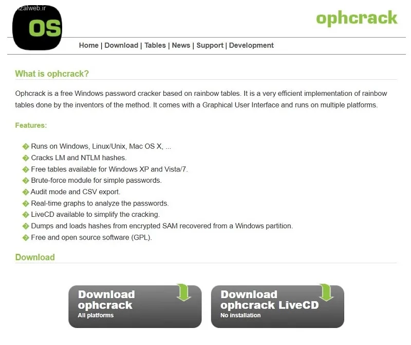 Ophcrack نرم افزار ریست پسورد ویندوز 11 با فلش