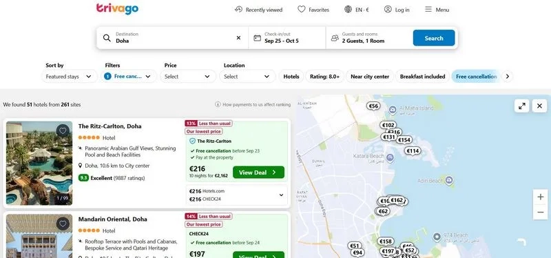 سایت هتل روی نقشه آنلاین Trivago.com