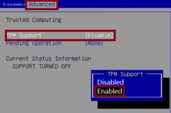 بررسی TMP از طریق BIOS/UEFI