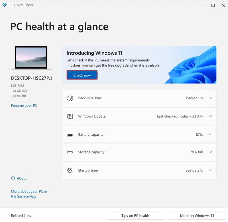 نرم افزار Microsoft (PC Health Check) برای بررسی سازگاری سیستم با ویندوز 11