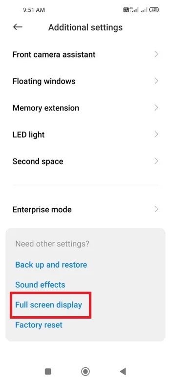 Full screen display
