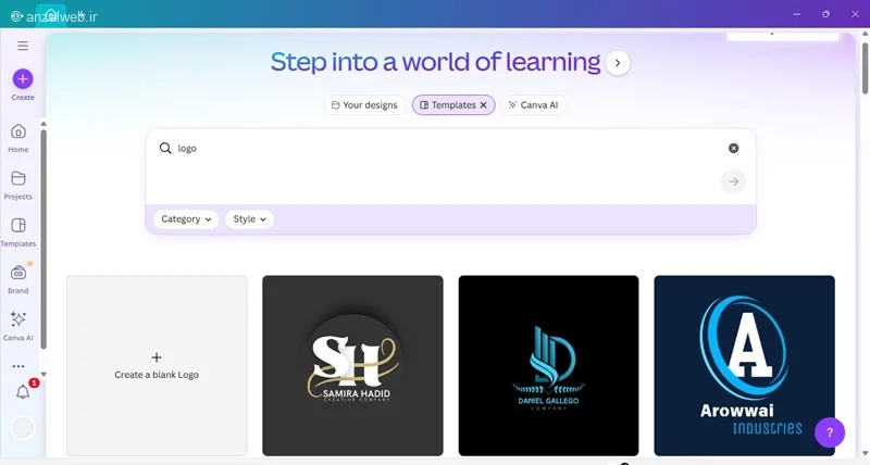 قالب طراحی لوگو برنامه canva