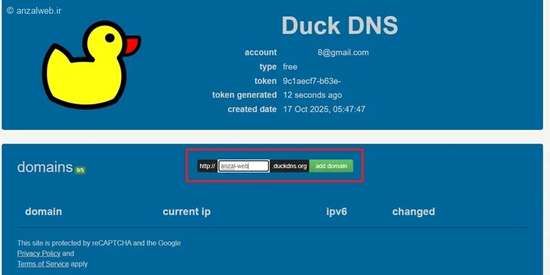 دامنه رایگان duck dns