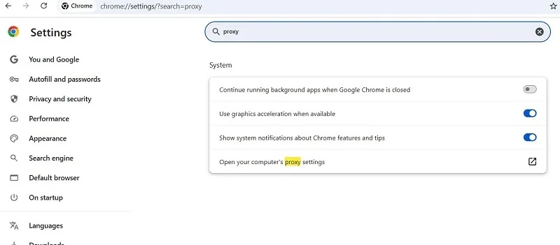 گزینه Open your computer's proxy settings