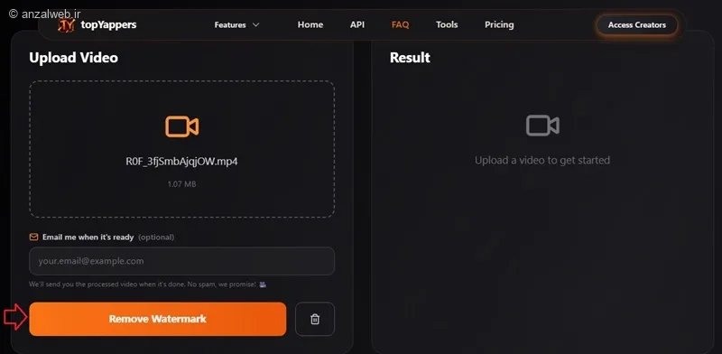 حذف واترمارک از ویدیو سورا با سایت topyappers
